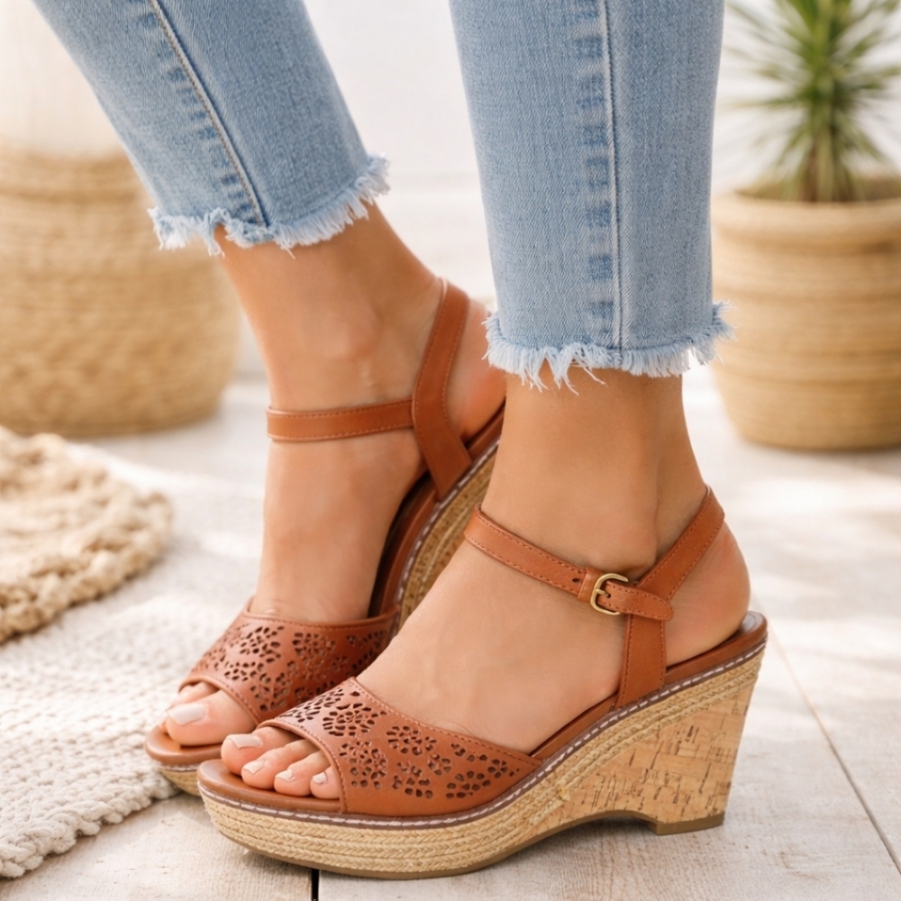 Naturalizer NEW Lailah Coastal Boho Leather Cork Wedge Comfort Sandals 10M